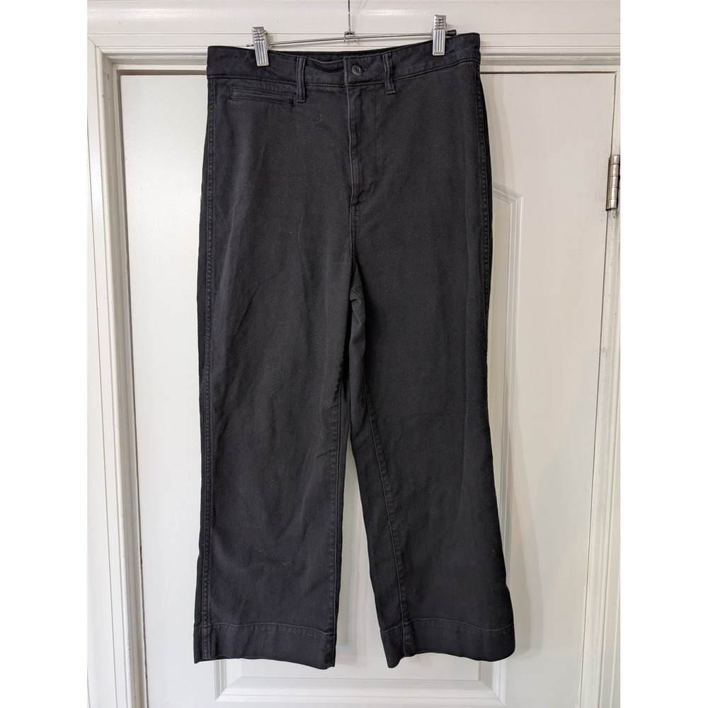 Quince Womens High Rise Wide Leg Crop Pants Washed Black Stretch Cotton Size 29